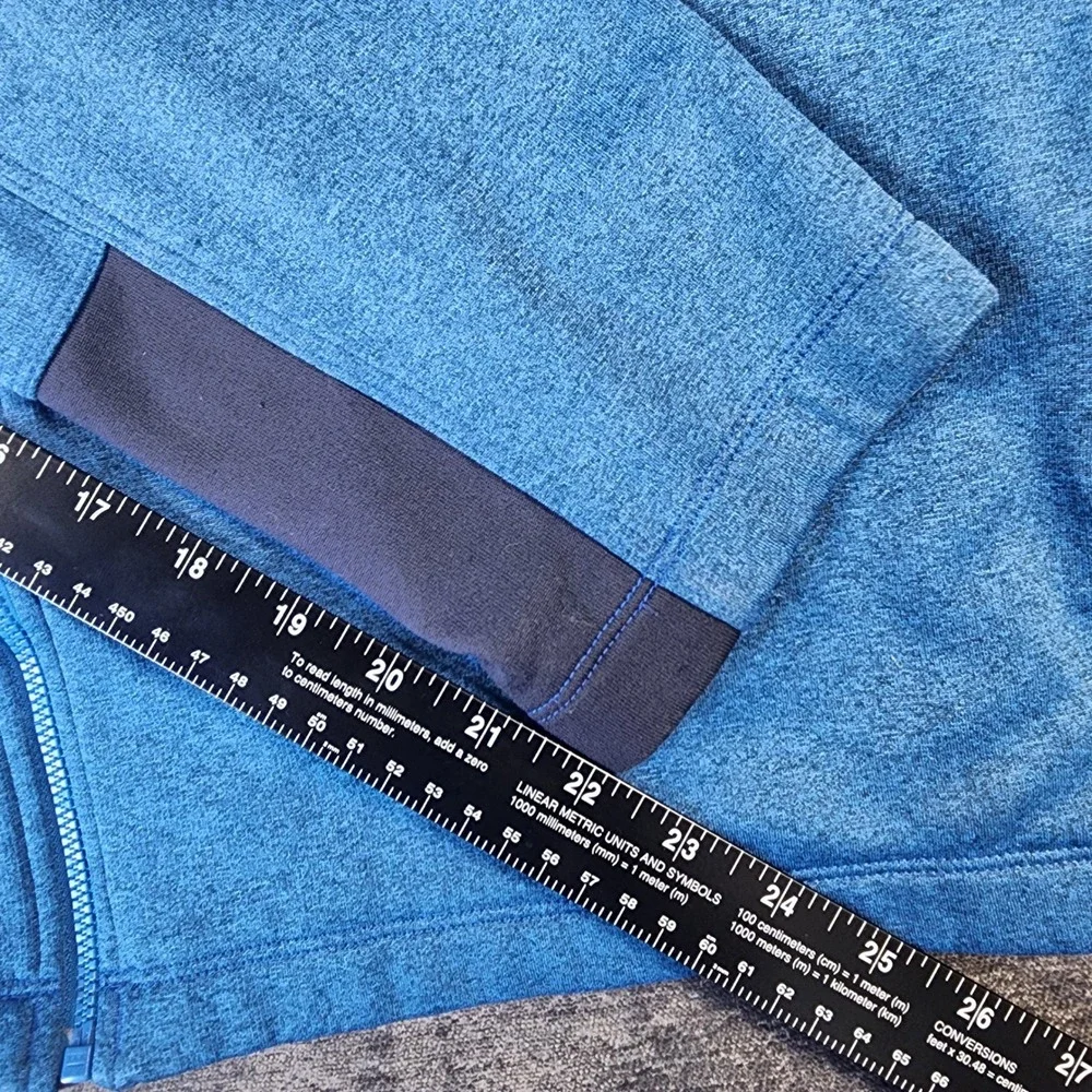 The North Face Hooded Fleece Jacket Men XXL Blue Good Heathered Thumbhole Zip